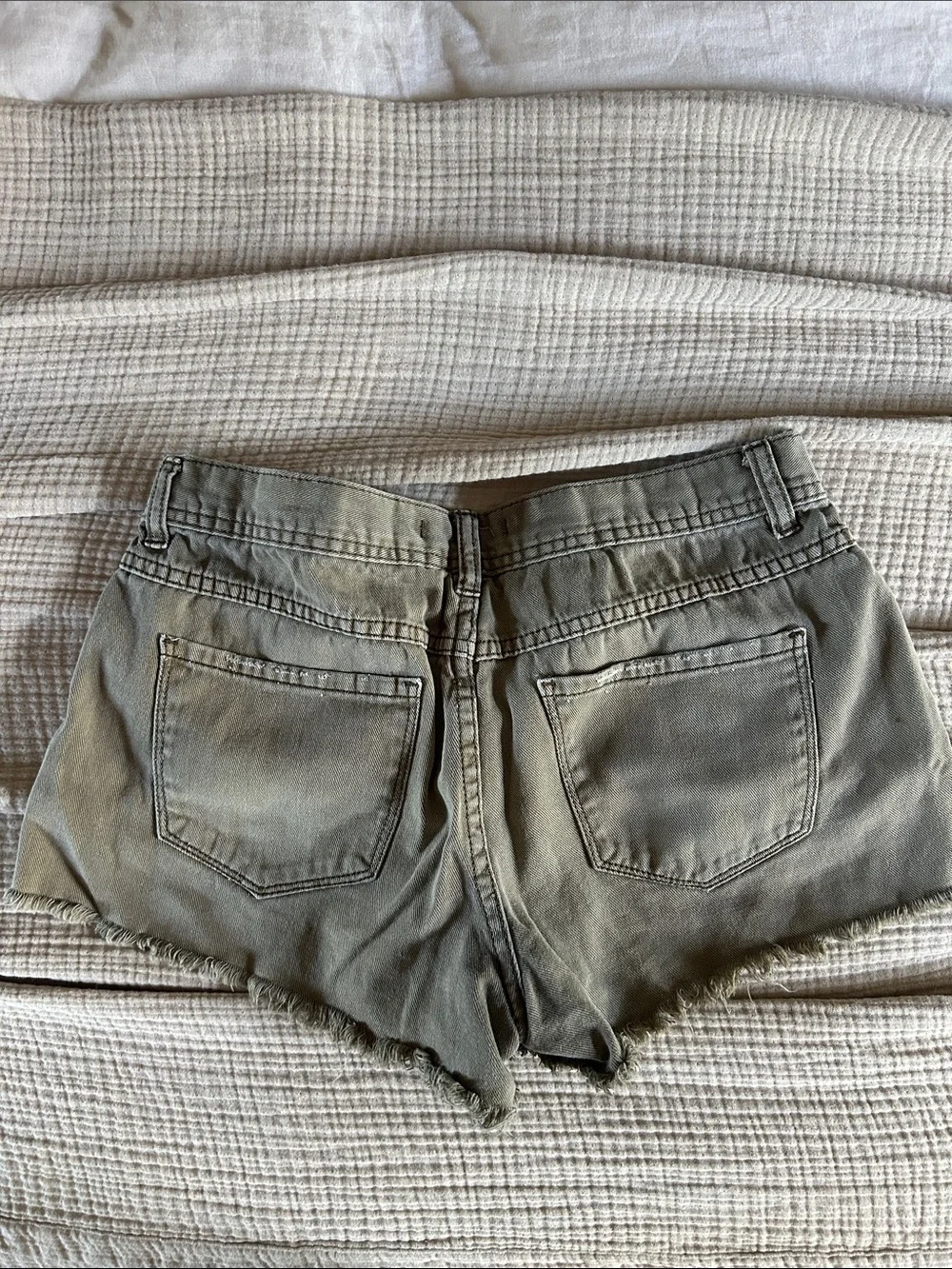 FREE PEOPLE Olive Green Frayed Denim Cutoff Shorts